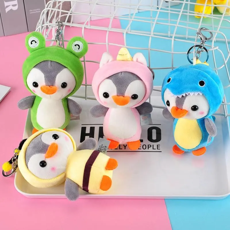 12CM Penguin Stuffed Plush Animal Pendant Keychain Doll Stroller Toys For Children Kids Small Mini Plush Toys Baby Xmas Gift