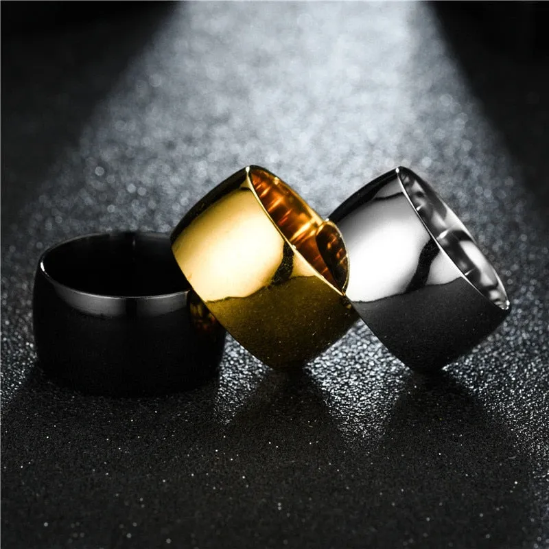 12mm Glossy Face Stainless Steel Punk Ring