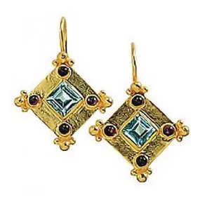 14k Highcastle Blue Topaz and Garnet Earrings