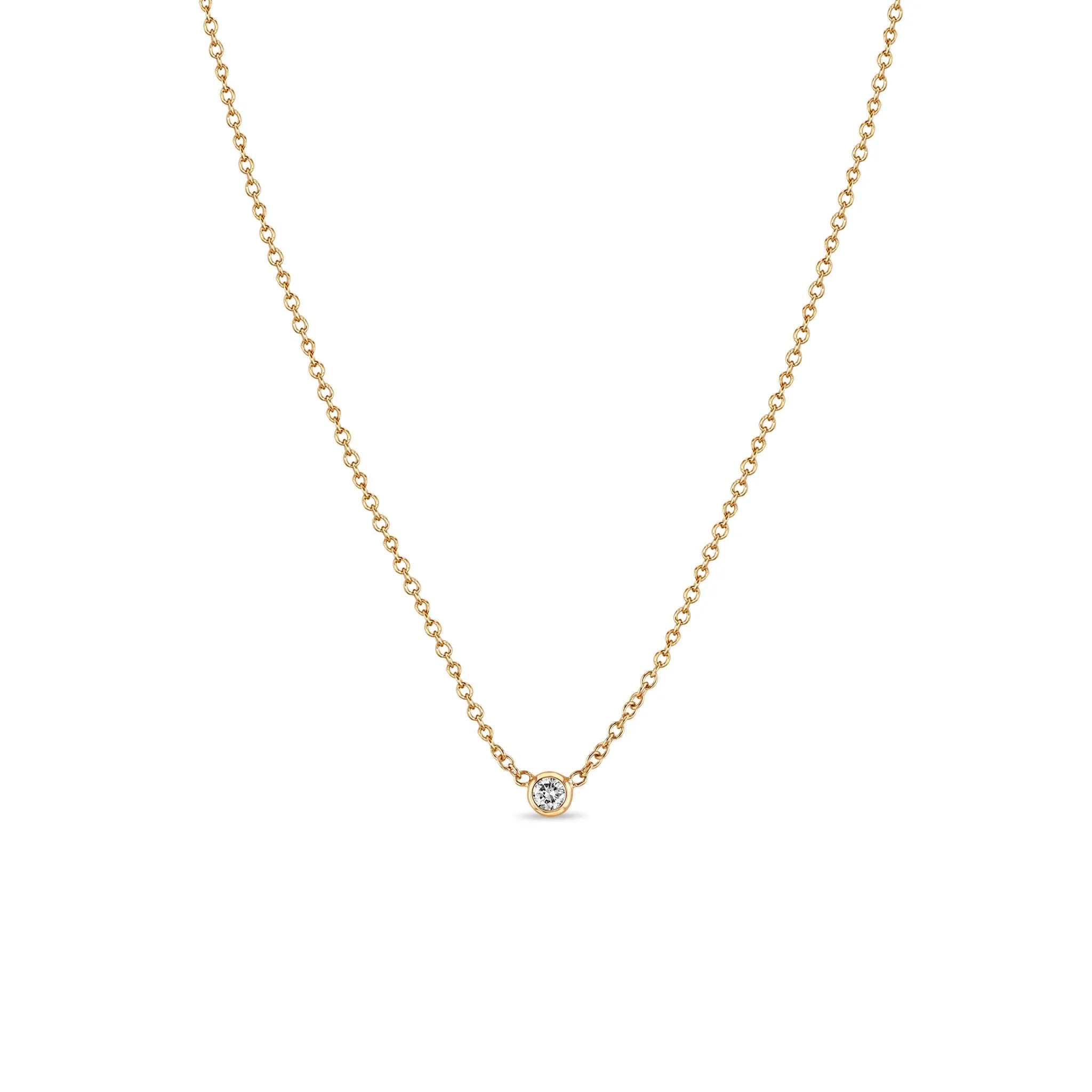 14k Single Diamond Bezel Necklace