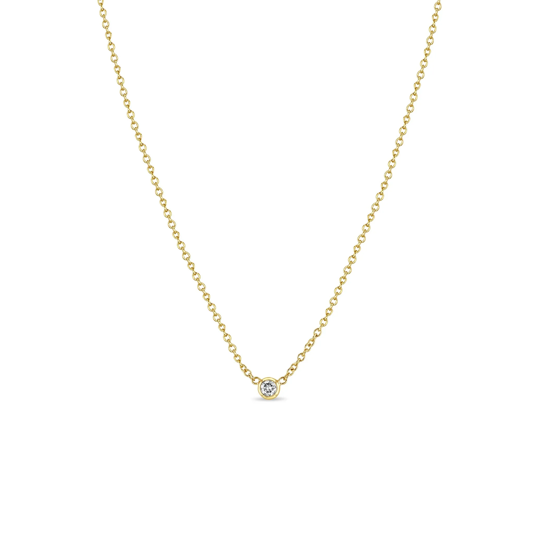 14k Single Diamond Bezel Necklace