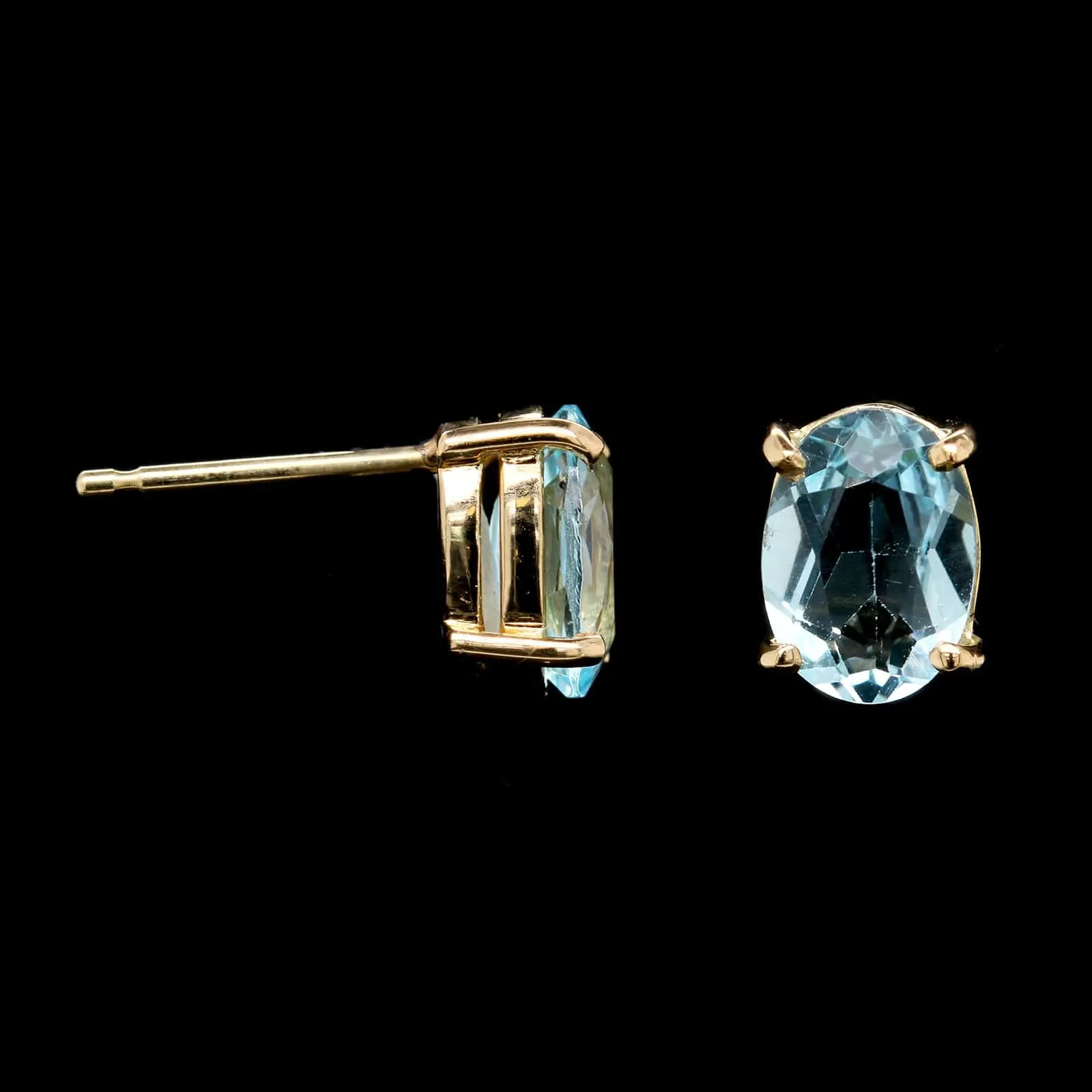 14K Yellow Gold Estate Blue Topaz Stud Earrings