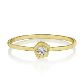 18K Gold Rock Ring with Bezel Set Diamond