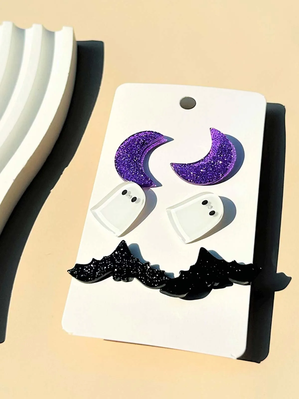 3Pcs Halloween Ghost Moon Bat Earrings Set