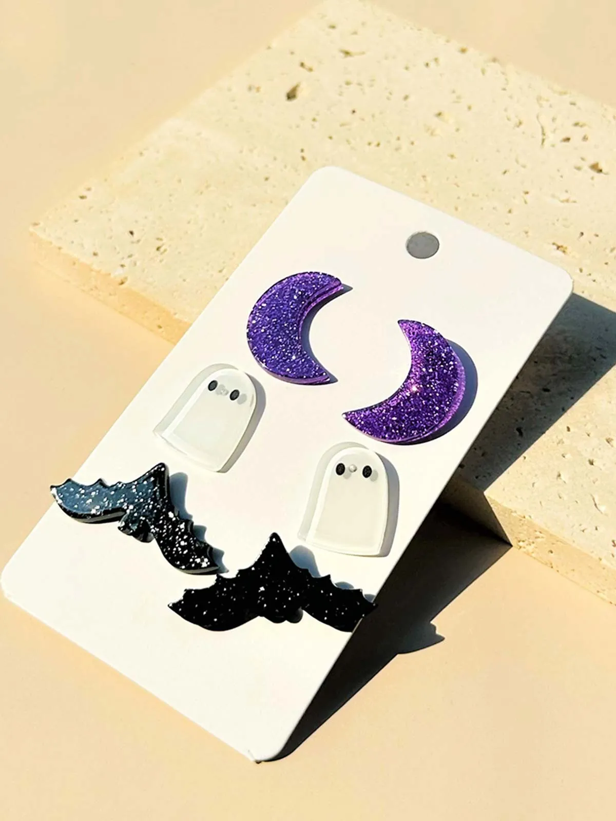 3Pcs Halloween Ghost Moon Bat Earrings Set