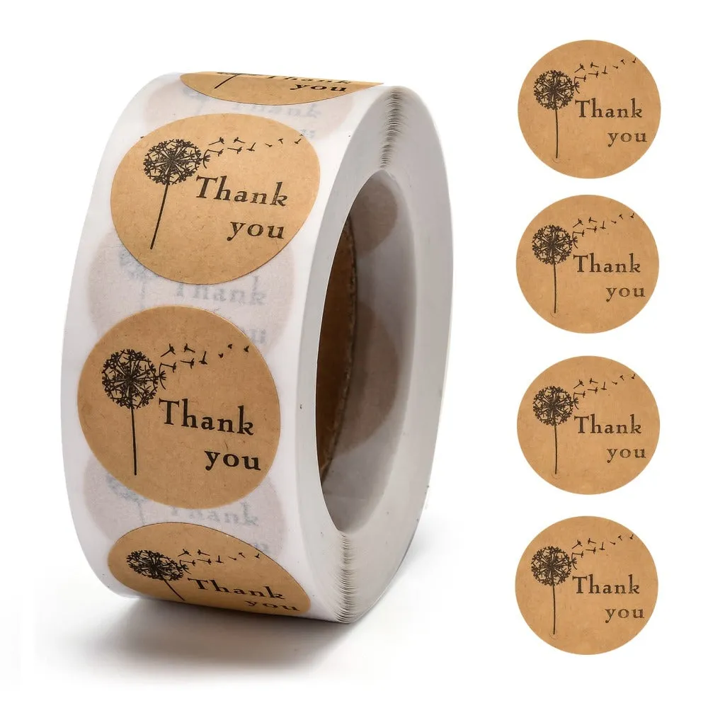 500 Package Stickers, Thank You with Dandelion, 1 round, pap0160