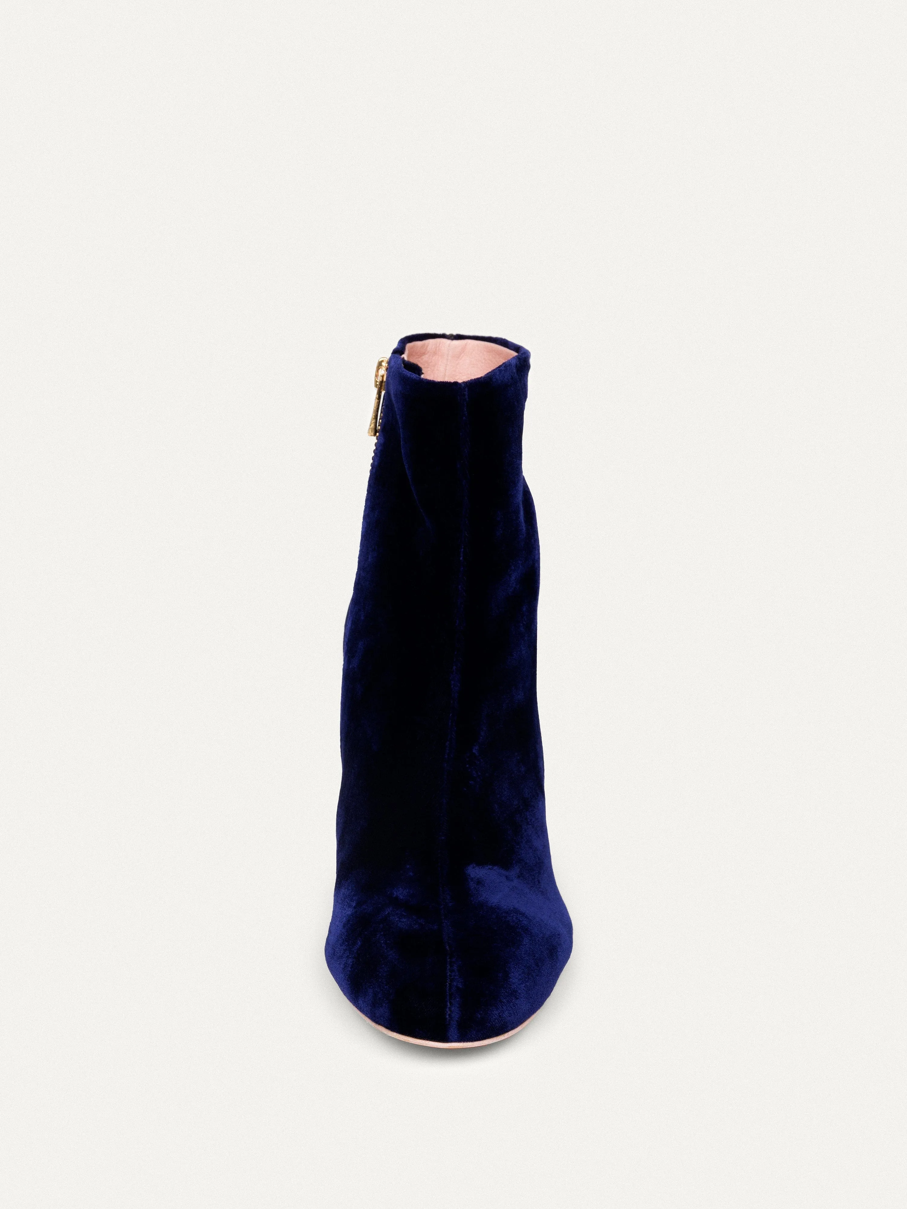 6pm Expo at the Gallery Vegan Velvet Heeled Boots | Midnight Blue