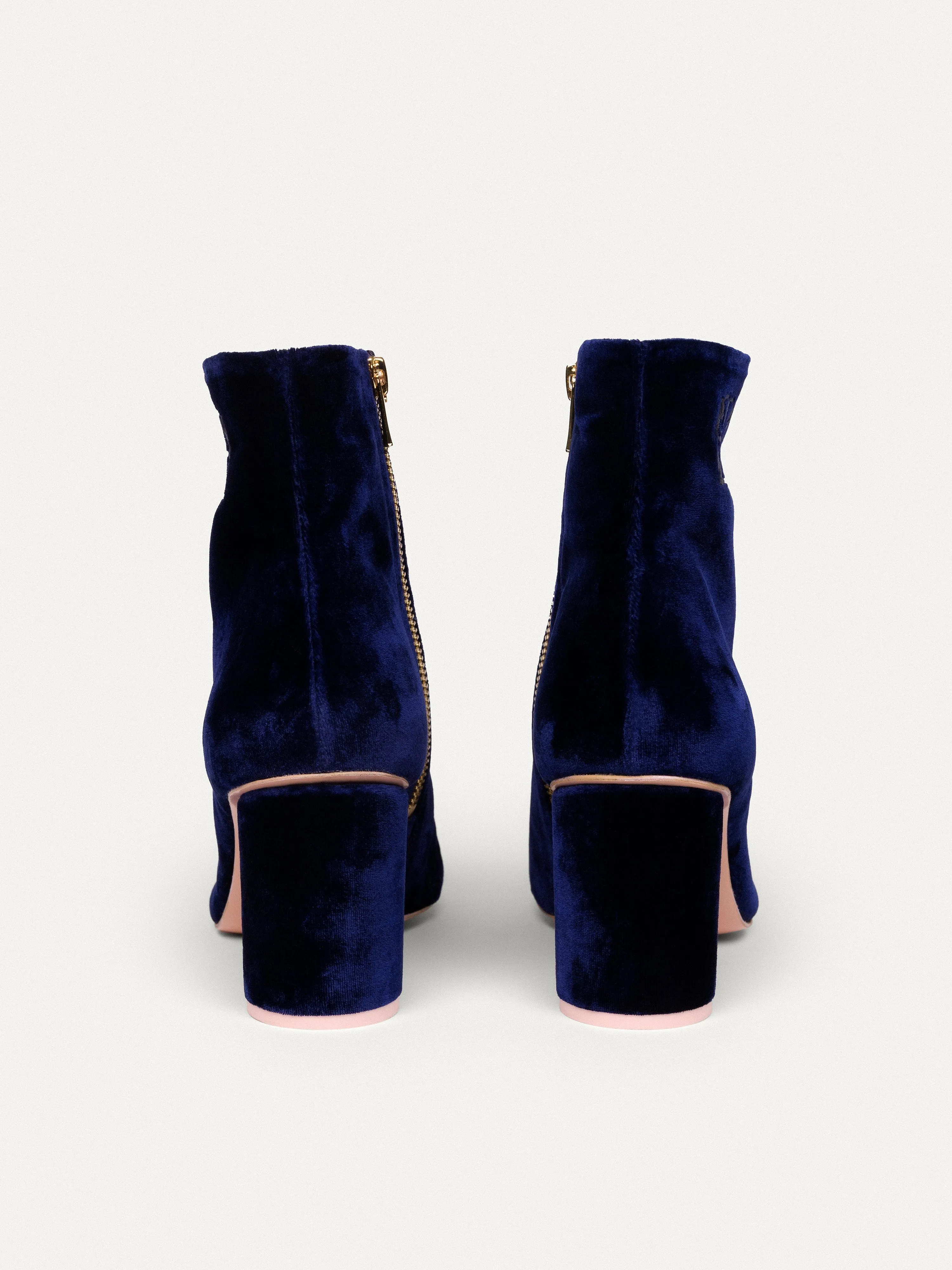 6pm Expo at the Gallery Vegan Velvet Heeled Boots | Midnight Blue