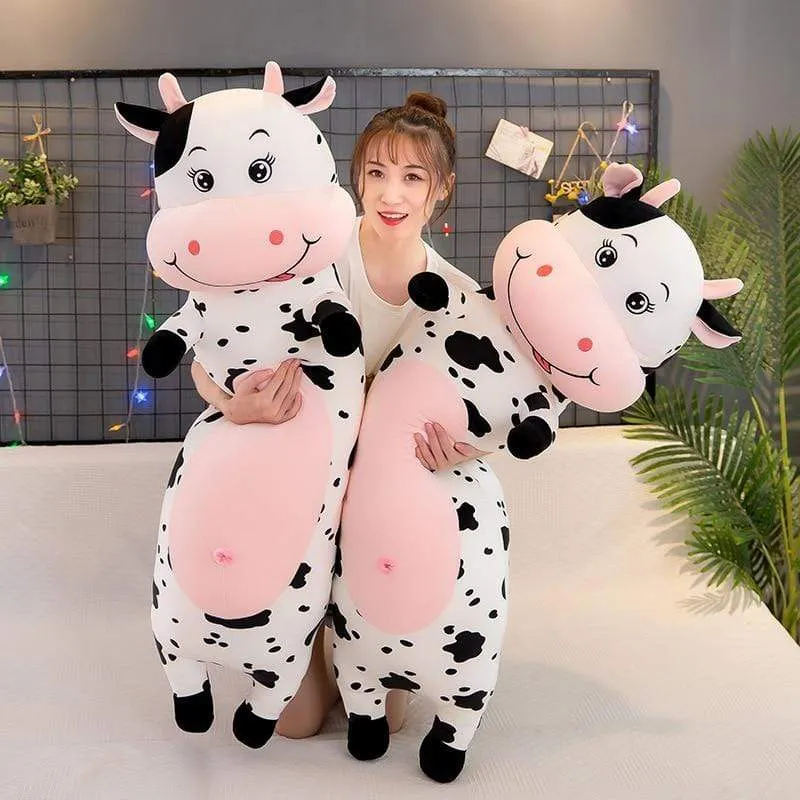 70cm-100cm Lovely Creative Milk Cow Plush Pillow Toys Soft Stuffed Cartoon Animal Cattle Doll Bedroom Sleeping Pillow Cushion