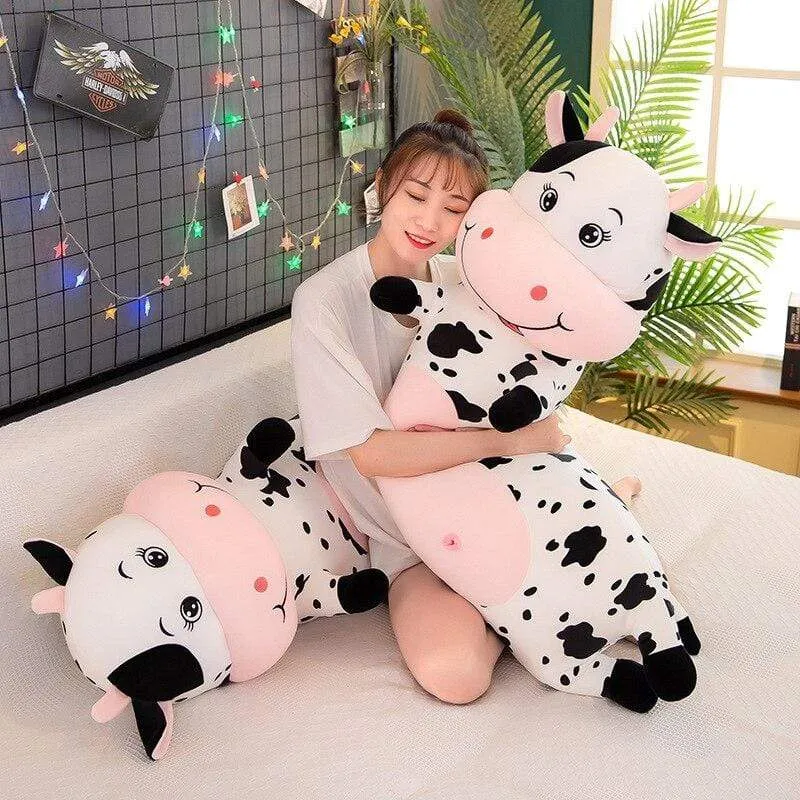 70cm-100cm Lovely Creative Milk Cow Plush Pillow Toys Soft Stuffed Cartoon Animal Cattle Doll Bedroom Sleeping Pillow Cushion