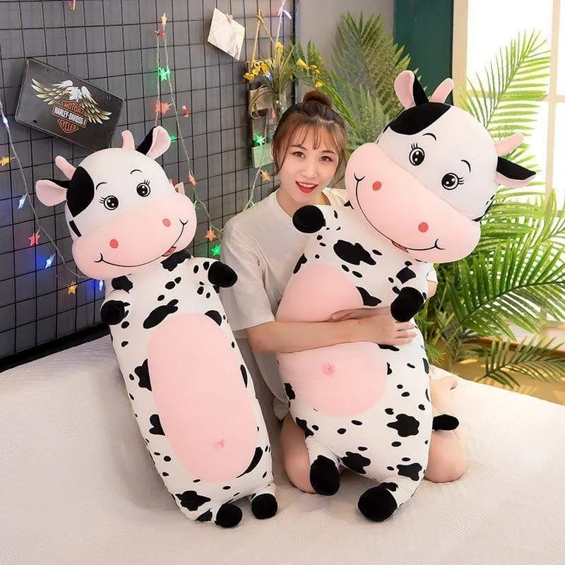 70cm-100cm Lovely Creative Milk Cow Plush Pillow Toys Soft Stuffed Cartoon Animal Cattle Doll Bedroom Sleeping Pillow Cushion