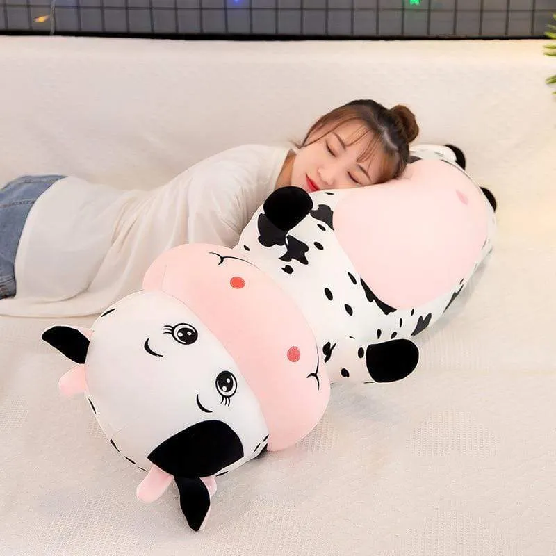 70cm-100cm Lovely Creative Milk Cow Plush Pillow Toys Soft Stuffed Cartoon Animal Cattle Doll Bedroom Sleeping Pillow Cushion