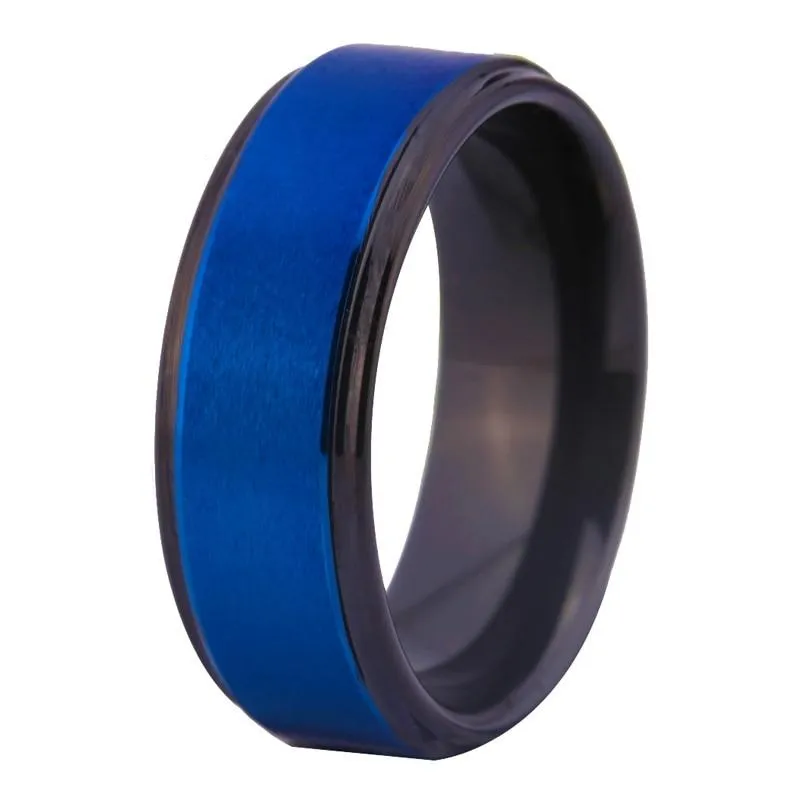 8mm Blue Matte Finish and Black Steps Tungsten Wedding Ring