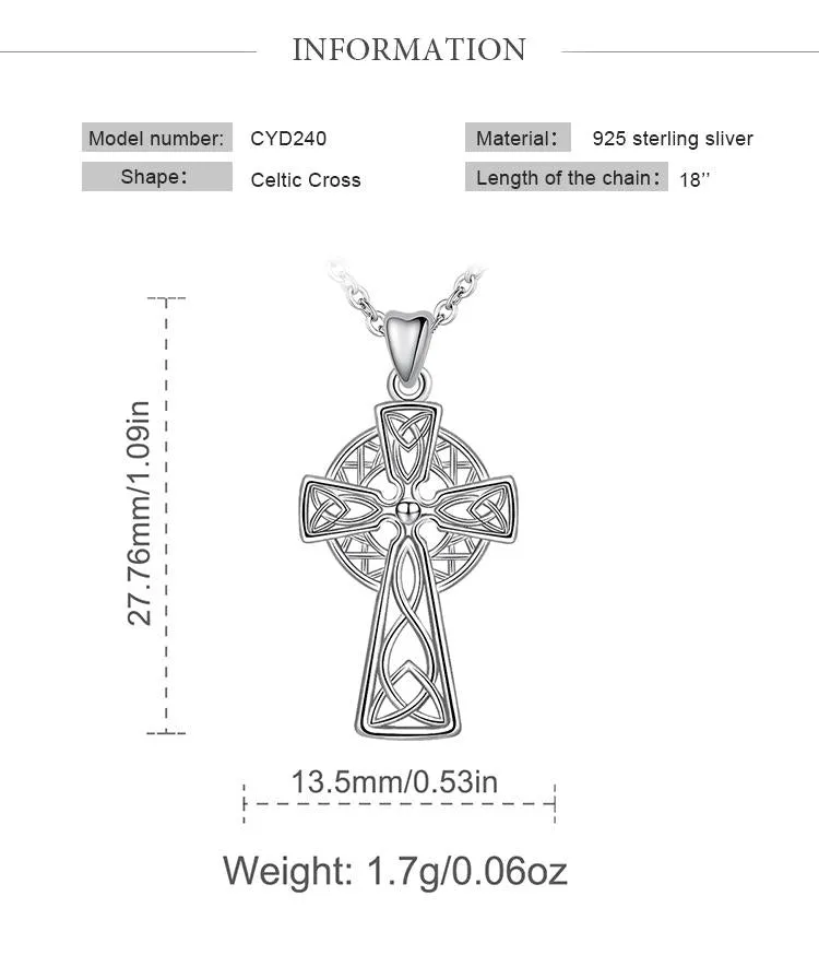 925 Sterling Silver Celtic Cross & Knot Pendant Necklace