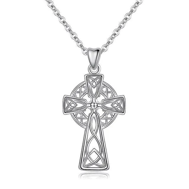 925 Sterling Silver Celtic Cross & Knot Pendant Necklace