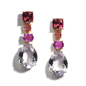 A & Furst - Party - Drop Earrings with Pink Tourmaline, Pink Sapphires and Rose de France, 18k Yellow Gold