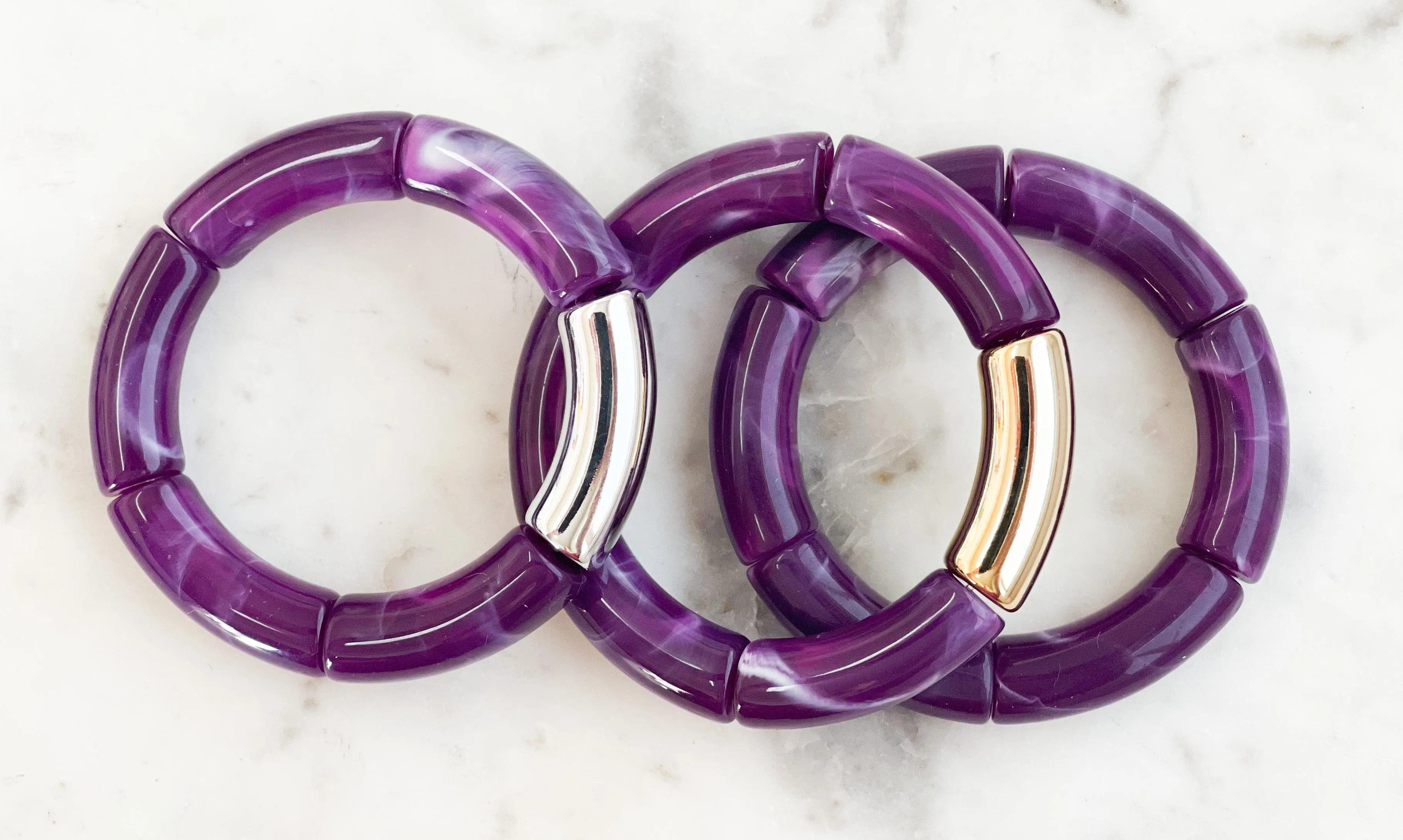 Acrylic Bamboo Bangle Bracelet Marbled Purple