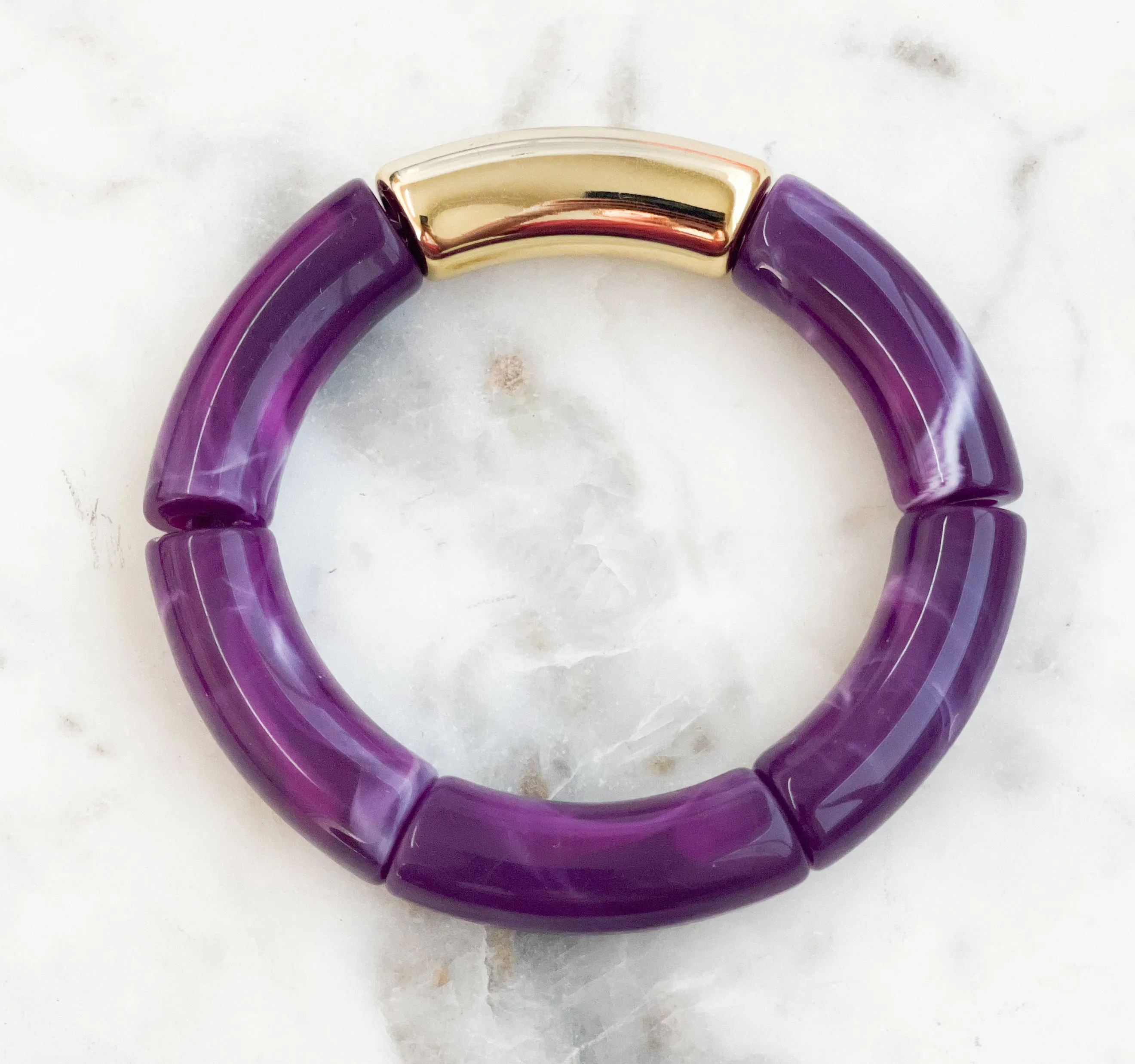 Acrylic Bamboo Bangle Bracelet Marbled Purple