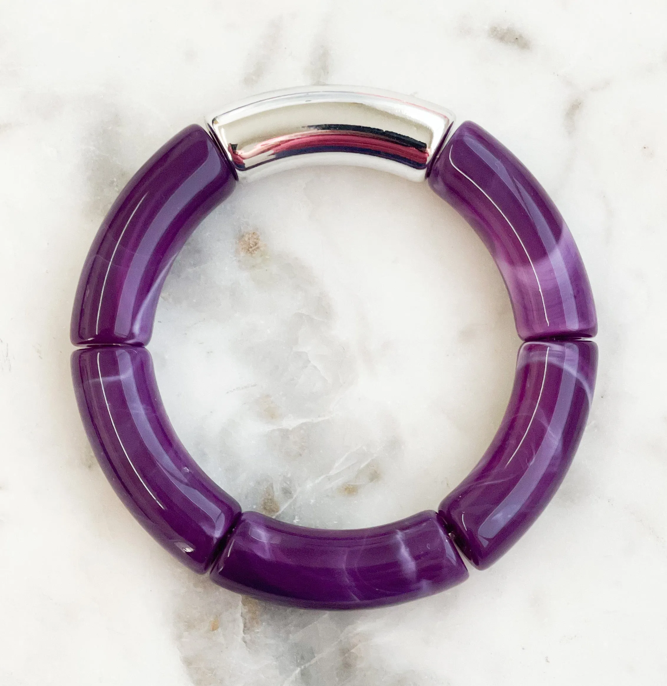 Acrylic Bamboo Bangle Bracelet Marbled Purple