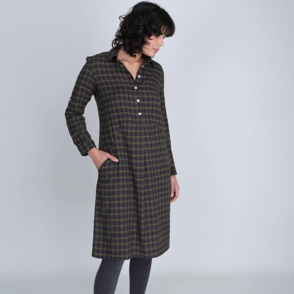 Alexa Cotton Flannel Shirt Dress | Check