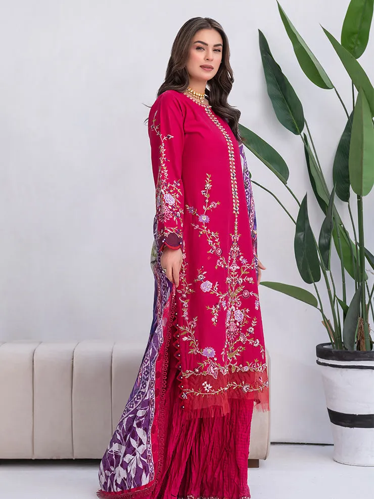 Ally's Luxury Cotton Hot Pink 3-Piece Suit (AL-819)