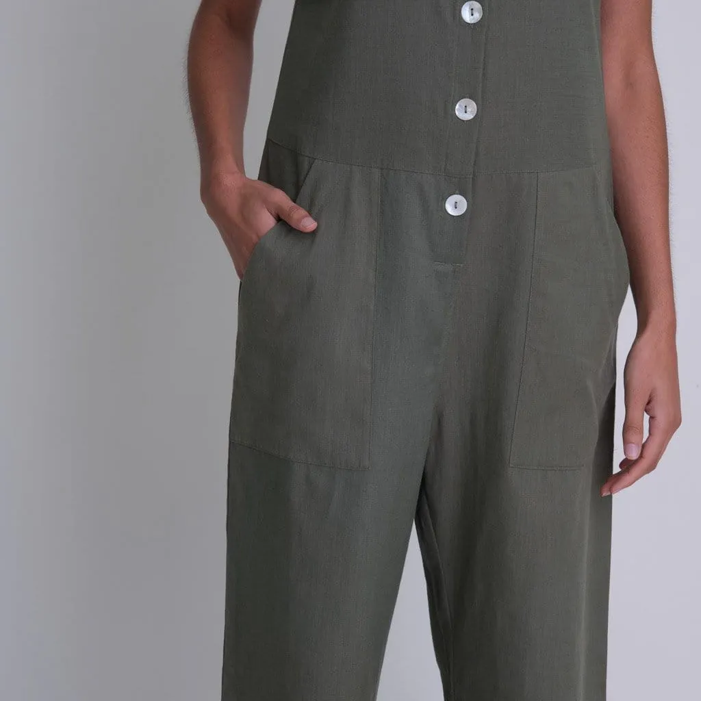 Amber Cotton & Linen Jumpsuit | Olive