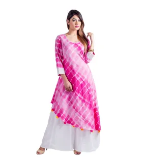 Asymmetrical Fuchsia Tie And Dye Indo Western Dress