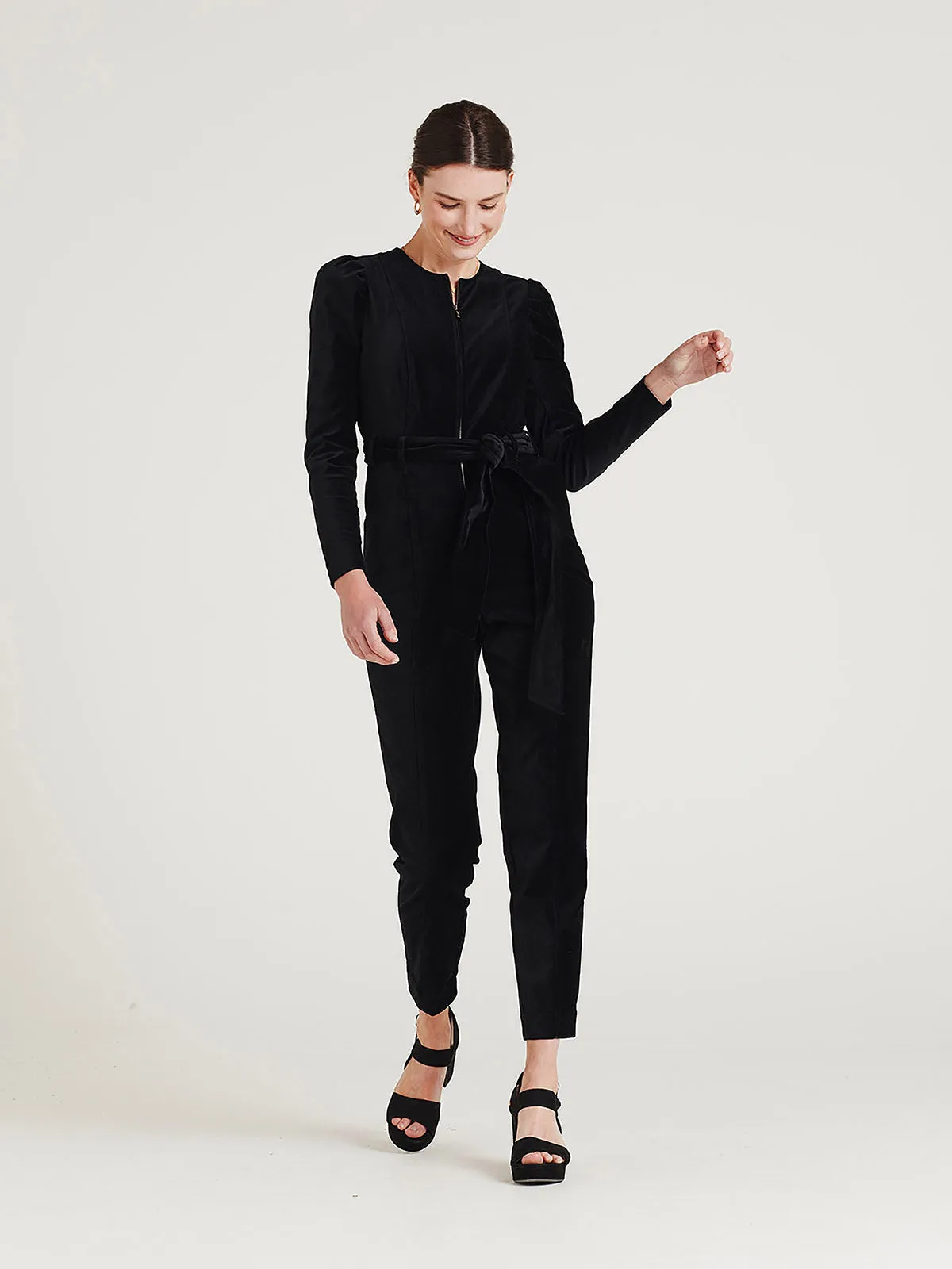 Aubrie Organic Cotton Velvet Jumpsuit - Black