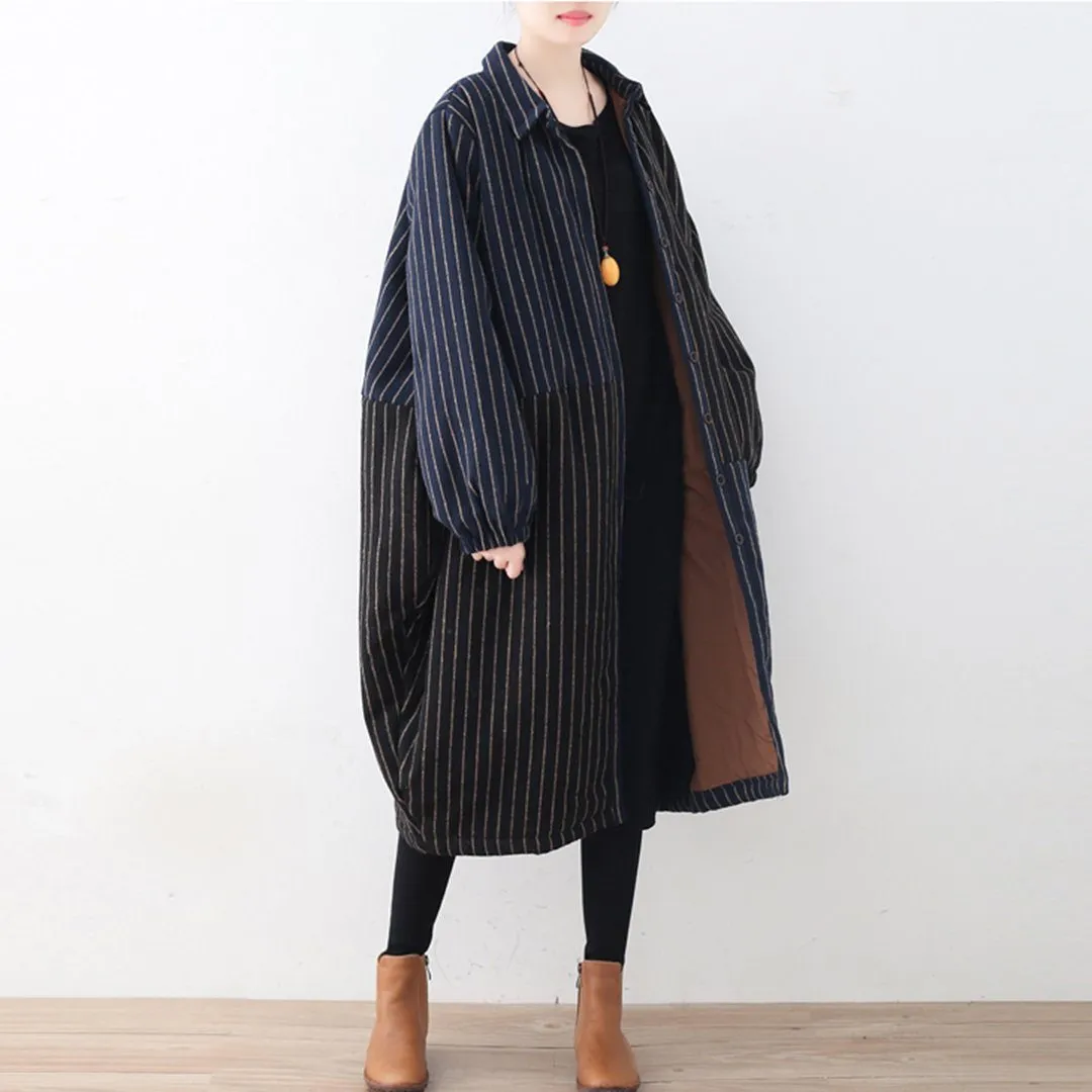 BABAKUD Stripes Lage Size Paneled Thick Autumn Winter Coat