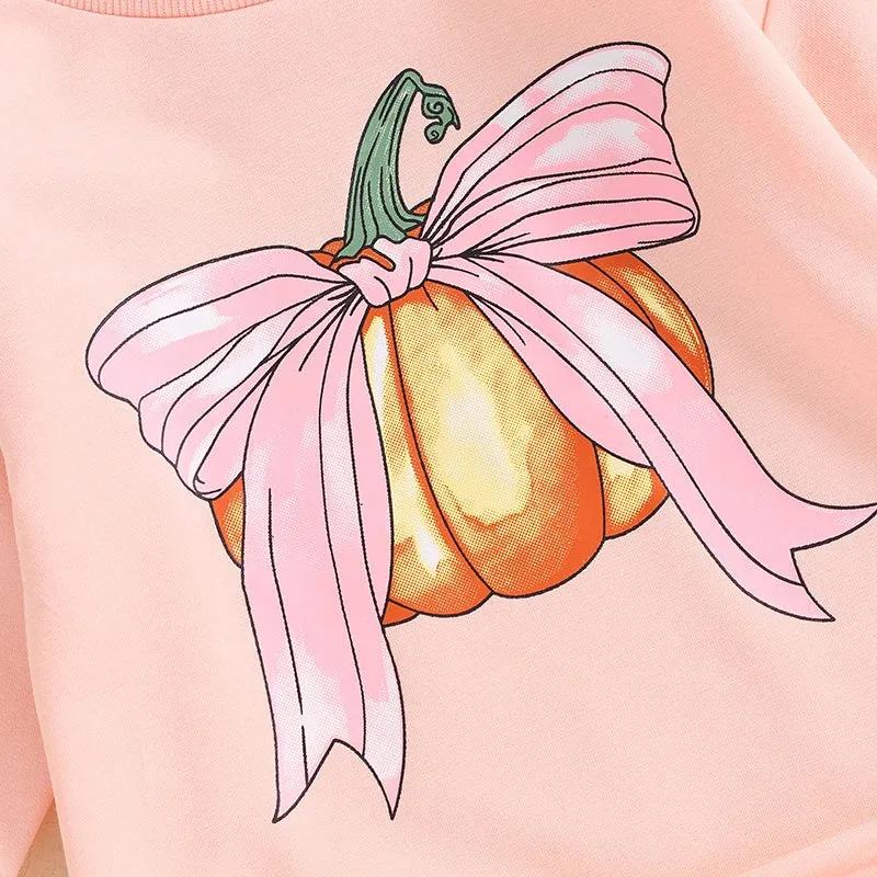 Baby Girls Autumn Fall Pink Bow Pumpkin Onesie Romper