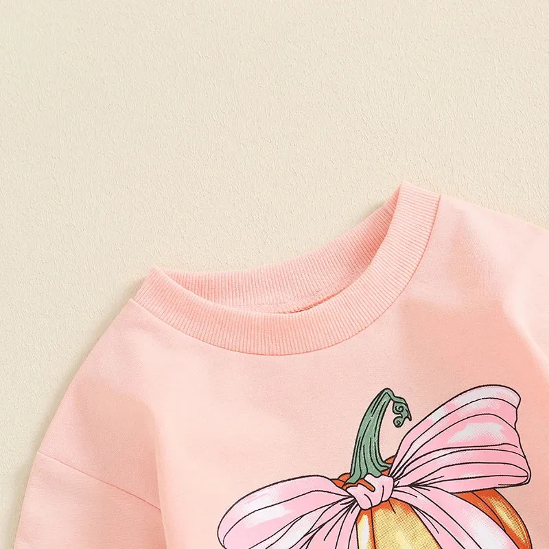 Baby Girls Autumn Fall Pink Bow Pumpkin Onesie Romper