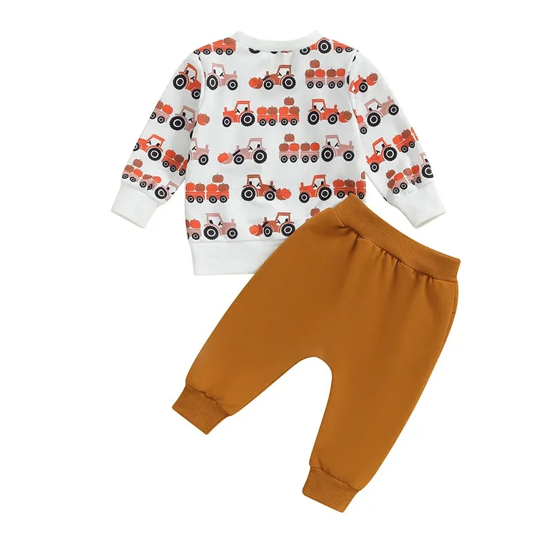 Baby Toddler Boys Autumn Loungewear Pumpkin Tractor Farm Western Set