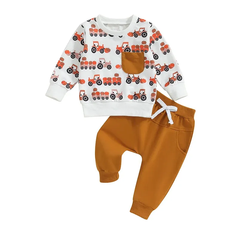 Baby Toddler Boys Autumn Loungewear Pumpkin Tractor Farm Western Set