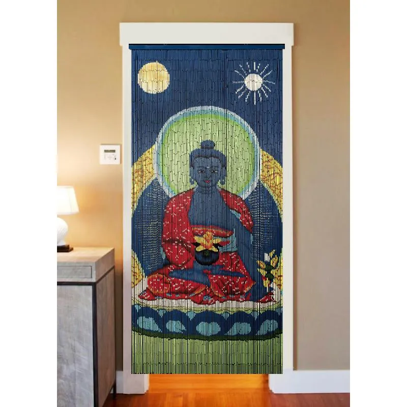 Bamboo Beaded Curtain Hand Painted - Blue Medicine Buddha