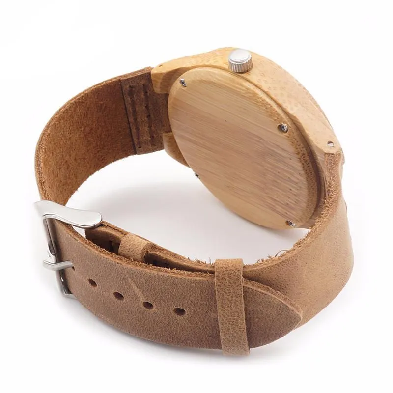 Bamboo Watches for Men and Women With Genuine Cowhide Leather Band