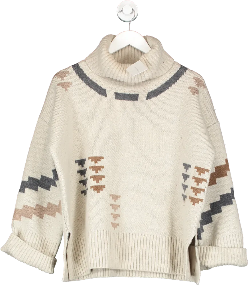 Beaufort & Blake Beige Thornton Ecru Geo Roll Neck Jumper UK S