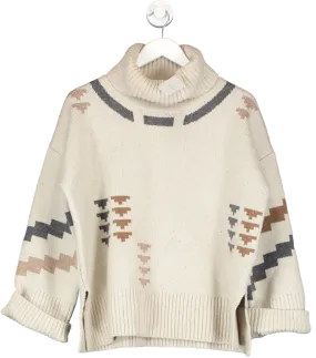 Beaufort & Blake Beige Thornton Ecru Geo Roll Neck Jumper UK S