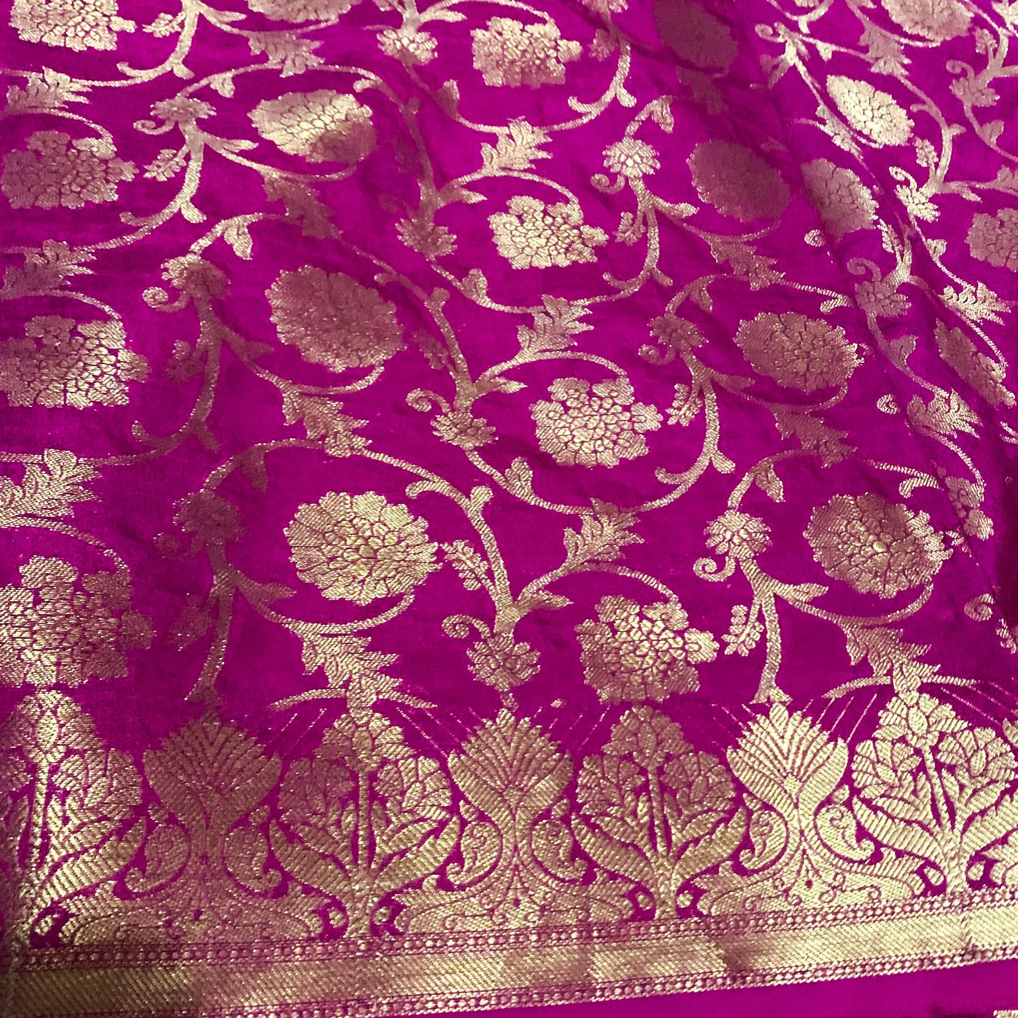 Beautiful and Bright Pink Red banarasi Duppatta with Golden Zari Work