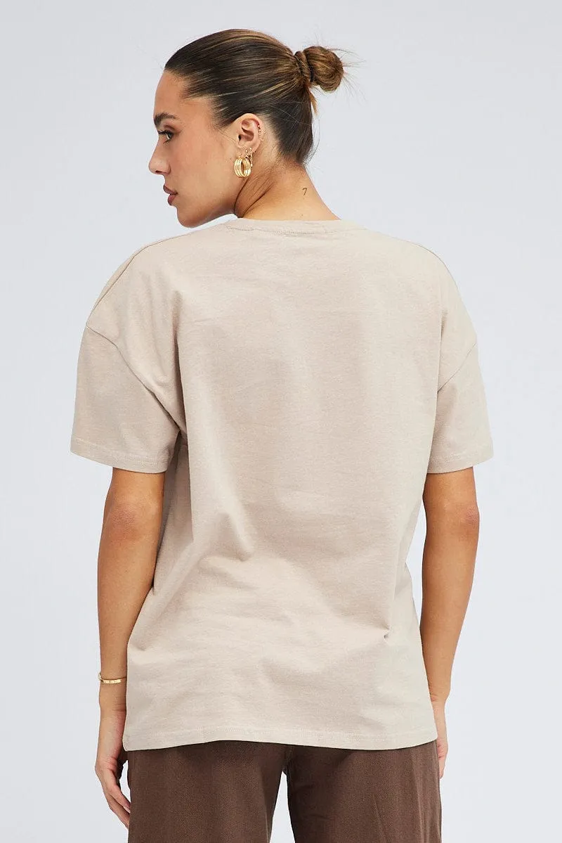 Beige Graphic Tee Short Sleeve