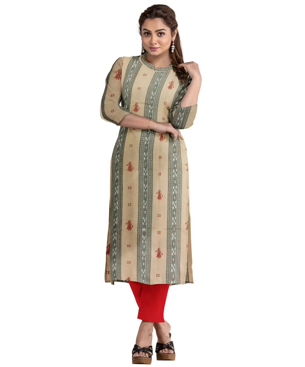 Beige red handwoven cotton dress material