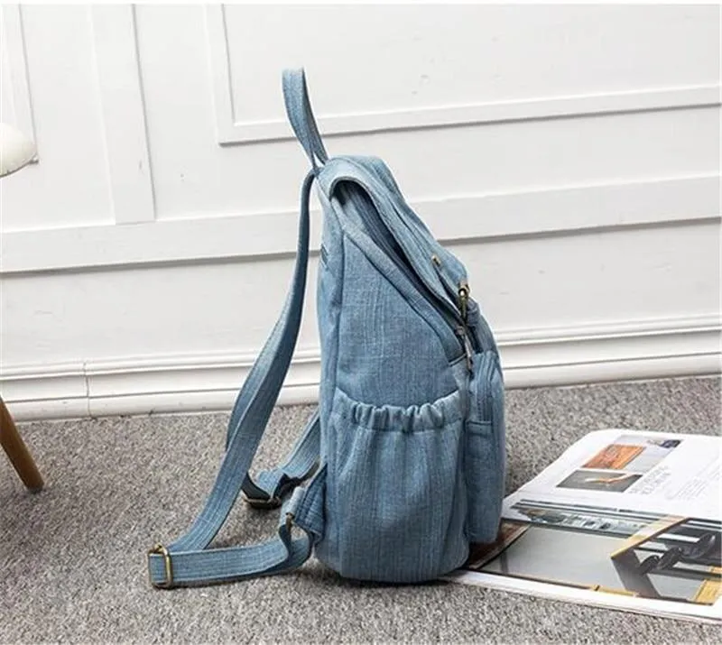 Big Blue Denim Canvas Travel Backpack