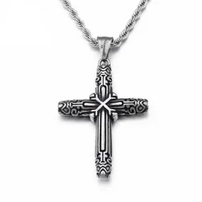 Black and Silver Catholic Cross Pendant with Chain Necklace