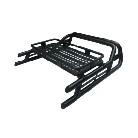 Black Long Arm Roll Sports Bar with Cargo Basket Rack for the Toyota Hilux 2016 