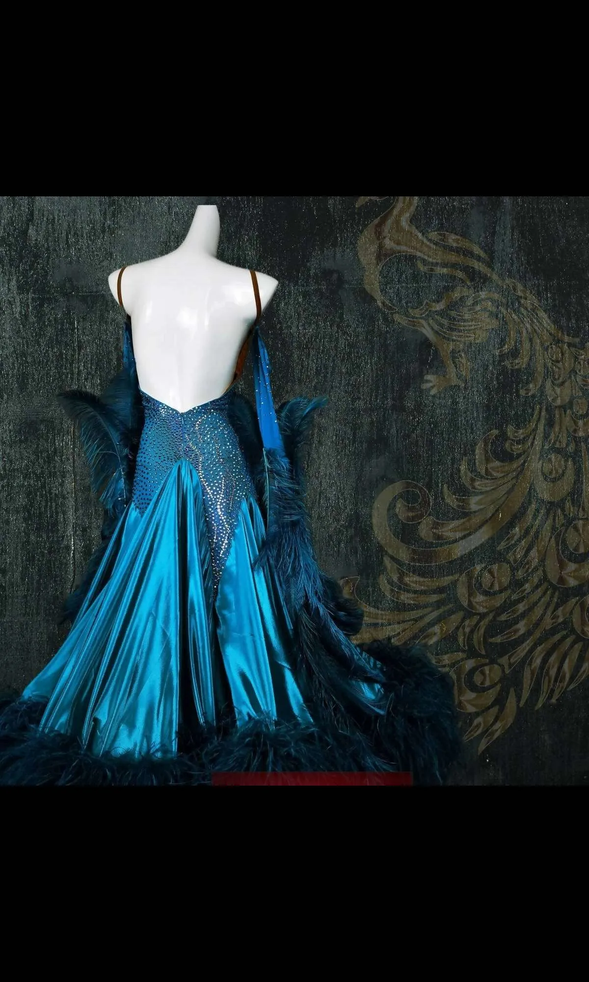 Blue Ballroom Dress with Feathers