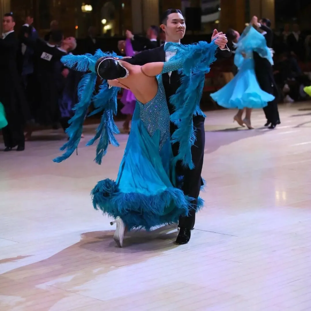 Blue Ballroom Dress with Feathers