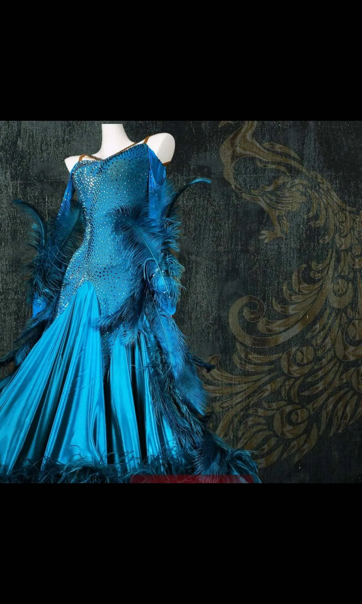 Blue Ballroom Dress with Feathers