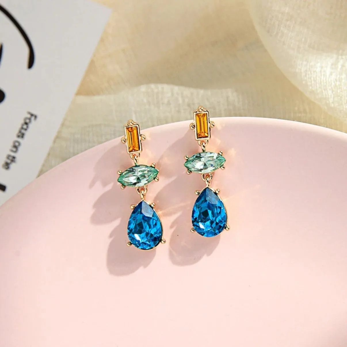 Blue Glass Crystal Water Drop Earring