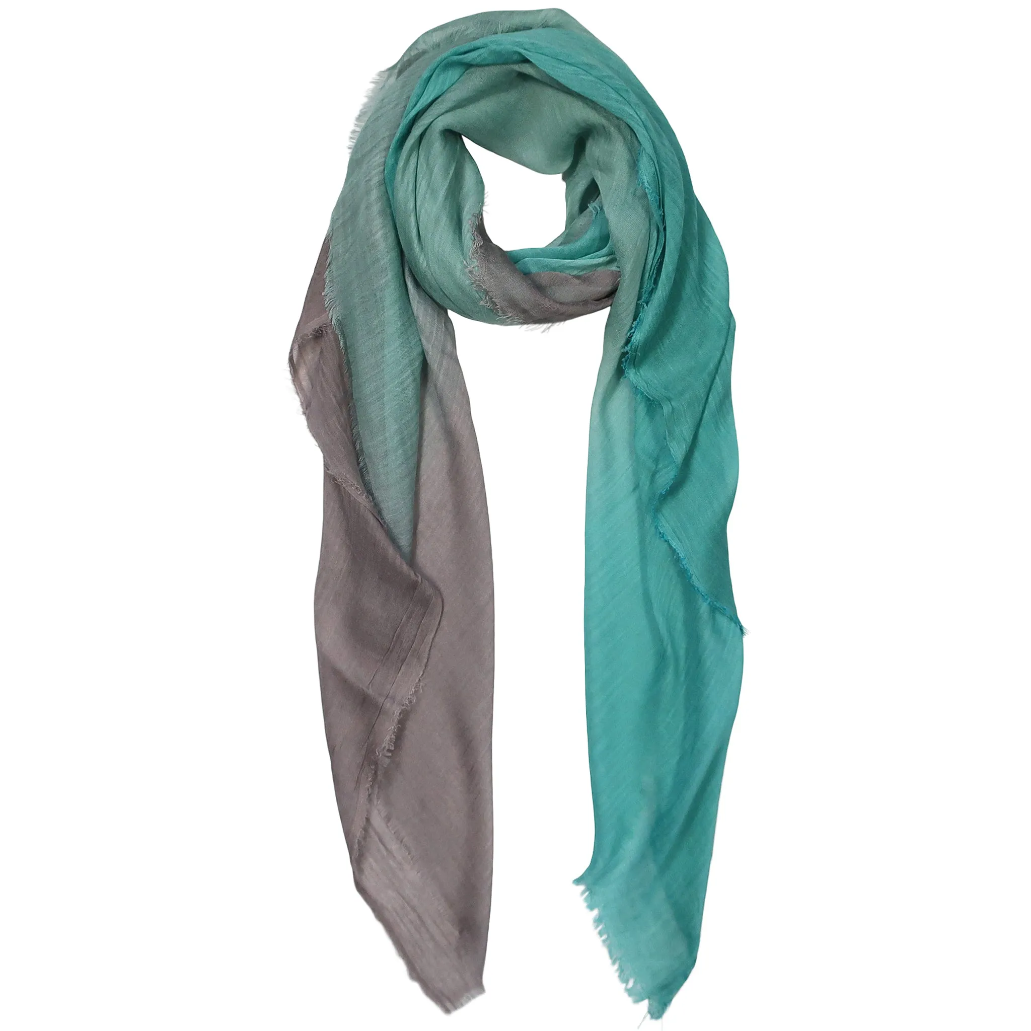 Blue Pacific Dream Cashmere and Silk Scarf in Aquifer and Taupe 47 x 37