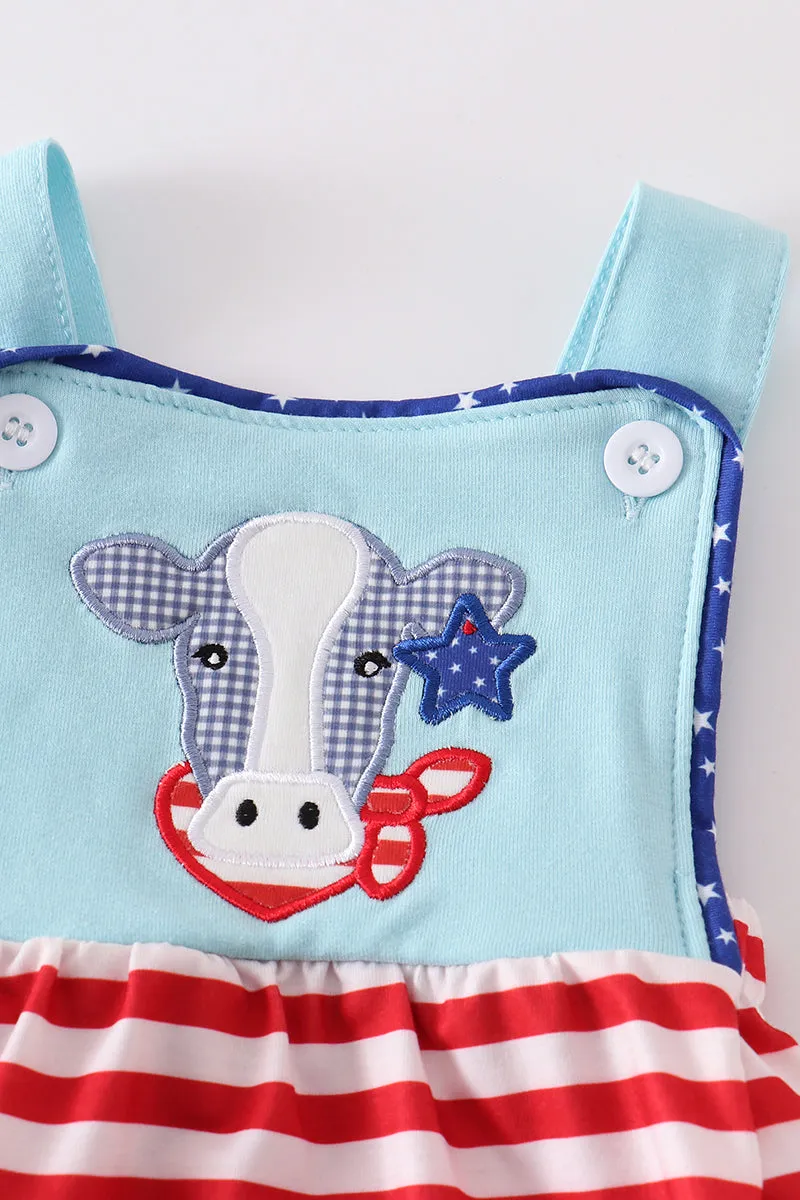 Blue patriotic cow applique boy bubble