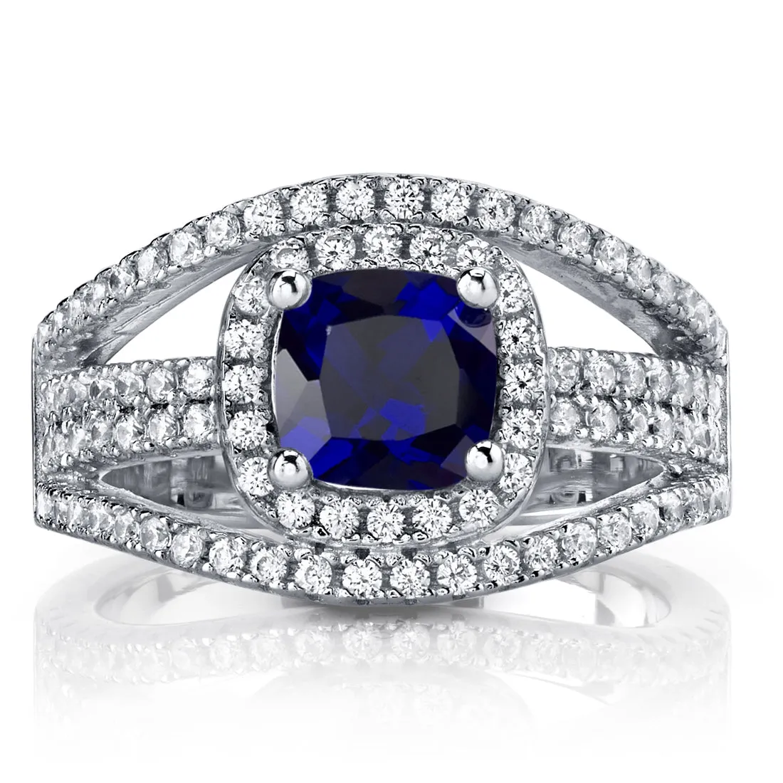 Blue Sapphire Cushion Cut Sterling Silver Ring Size 5